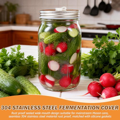 Fermentation Kit for Wide Mouth Jar, Pickling and Sauerkraut Kit with Glass Fermentation Weights Fermenting Lids Airlocks Silicone Gaskets for Pickles (Jar not included)