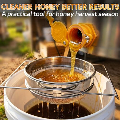 2 Pack Stainless Steel Honey Strainer Double Sieve, Food-Grade Honey Extractor Strainer Fits 5 Gallon Honey Bucket