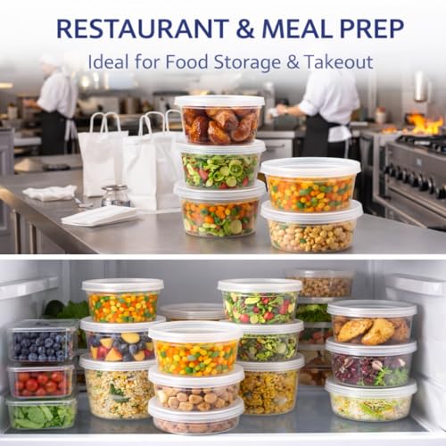 16 oz [24-Pack] Microwavable Plastic Deli Food Storage Containers with Lids | BPA Free, leak-resistant, stackable and freezer-safe design helps keep food fresh and secure - size: 16 oz - 24 Pack