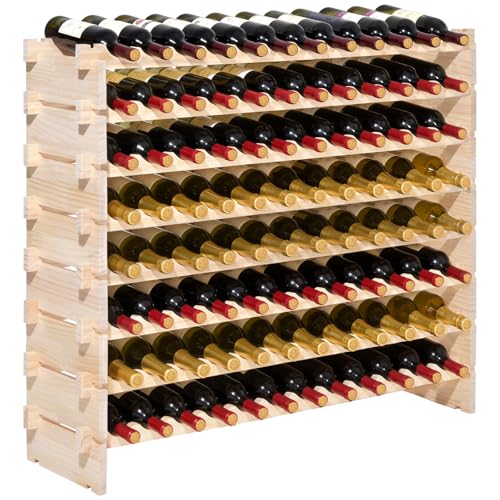 VEVOR 96 Bottle Stackable Modular Wine Rack, 8-Tier Wine Bottle Holder,Solid Wood Floor Freestanding Wine Storage Rack for Pinot Noir Bottles,for Kitchen, Cellar, and Bar, Natural - color: Natural Wood Color, size: 8-Tier 96 Bottles