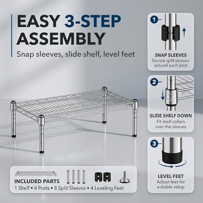 21" x 72" x 14" Chrome Wire Storage Shelf, Dunnage Rack, Commercial 1 Tier Small Shelf - color: Silver, size: 21"D x 72"W x 14"H
