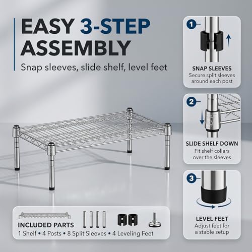 Chrome Wire Storage Shelf, 24" x 30" x 8" Dunnage Rack, Commercial 1 Tier Small Shelf - color: Silver, size: 24"D x 30"W x 8"H