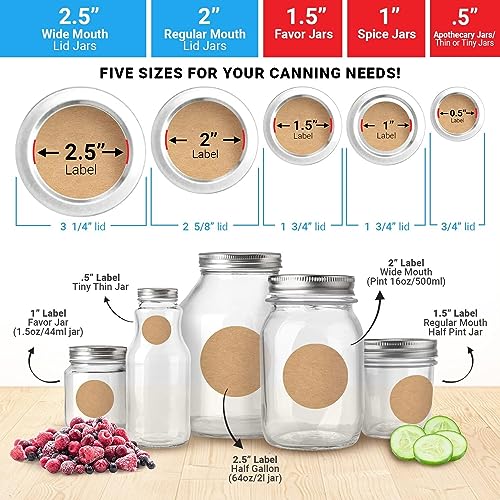 Dissolvable Canning Labels 2.5in Round, Removable Kraft Mason Jar Stickers - size: 2.5 inch