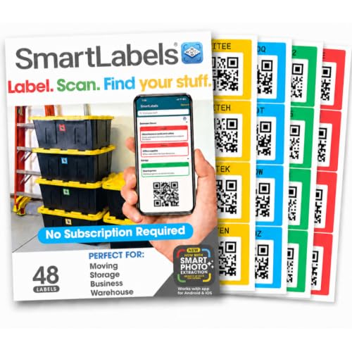 Smart Labels QR Code Stickers with AI Photo Analysis App - Auto-Creates Item Descriptions - No Typing - Made in USA - QR Code Labels for Storage & Inventory Tracking, Organization & Moving, Pack of 48 - style: Original