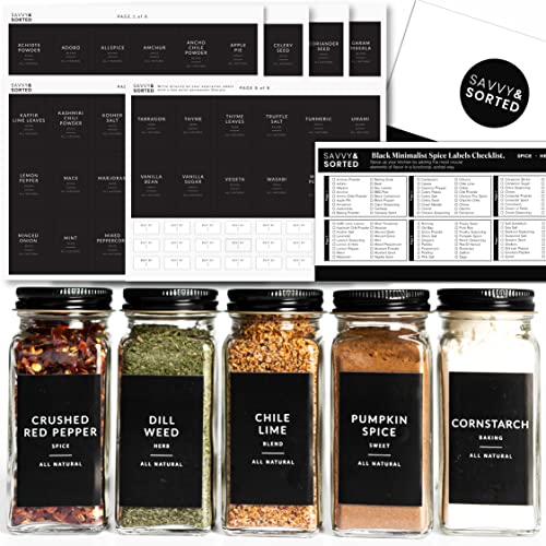 Black Spice Labels for Glass Jars, 148 Spice Jar Labels Stickers Preprinted Waterproof, Rectangle Herb Seasoning Stickers Containers Kitchen Pantry Organization - style: Black Rectangle Spice Labels