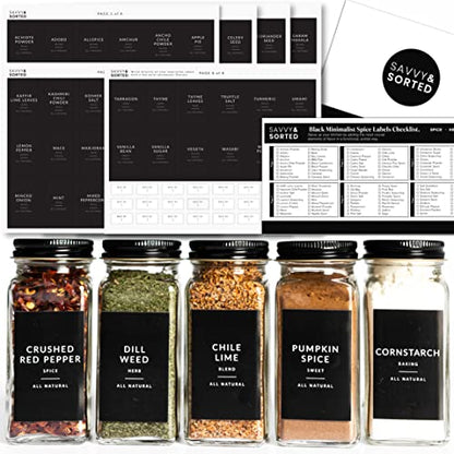 Black Spice Labels for Glass Jars, 148 Spice Jar Labels Stickers Preprinted Waterproof, Rectangle Herb Seasoning Stickers Containers Kitchen Pantry Organization - style: Black Rectangle Spice Labels