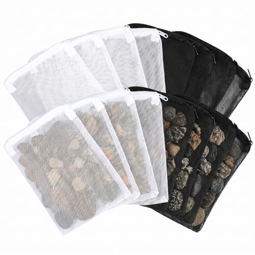 20PCS 7.9 X 5.8 Inch Aquarium Filter Media Bag Extra Fine 100μm Reusable Aquarium Mesh Bags with Zipper, White & Black Filter Mesh Bag for Fish Tank Activated Carbon, Ceramic Rings