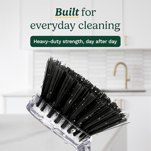 Cuisinart Dish Brush with Handle, 2 Pack, Firm Bristles | Multi-purpose dish scrubber for plates, pots, and pans, deep cleaning removes grease, safe for nonstick, round head - color: Round- Black