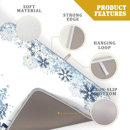Giwawa Winter Blue Snowflake Dish Drying Mat Christmas Tree Kitchen Counter Dish Drainer Mats Xmas Forest Deer Moose Dish Dry Pad Bottles Protector for Kitchen Countertop Coffee Bar, 18x24 inch Large