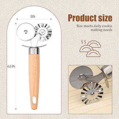 Pastry Cutter Double Wheel - Exquisite Wooden Handle, Perfect for Pasta, Pizza, Ravioli, Cookie -Cheese Slicers Enhance Your Culinary Artistry - color: Pastry Cutter Double Wheel
