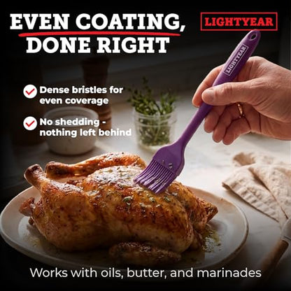 Lightyear Silicone Basting Pastry Brush Set (2 Pcs) ❘ 450°F Heat Resistant Oil Brush for Your Kitchen - Ideal For BBQ’s, Baking & Cooking 100% Food Grade Silicone - BPA Free & Dishwasher Safe (Purple) - color: Purple