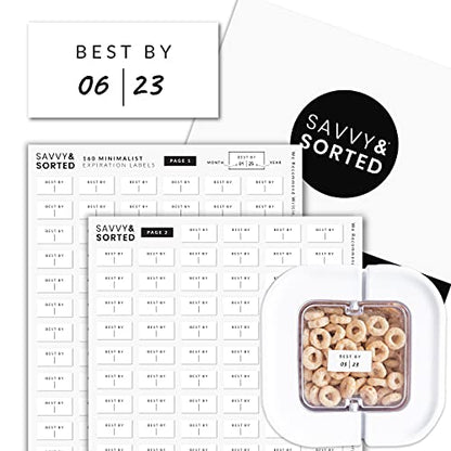SAVVY & SORTED Expiration Date Pantry Labels,176 Waterproof Food Expiration Date Label for Containers, Kitchen Stickers for Food Freshness, Use by Meal Prep Labels, Best By Write On Labels - style: White Expiration Labels