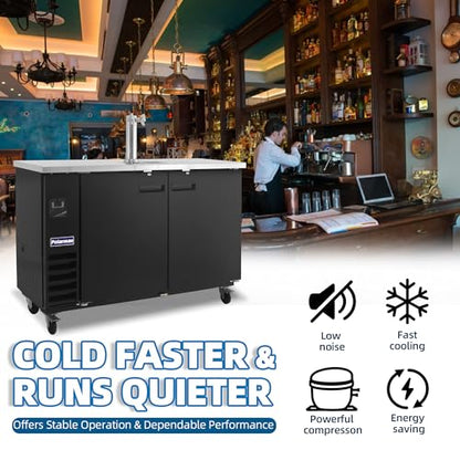 Polarman 16.6 Cu-ft Beer Kegerator Double Tap Draft Beer Dispenser Commercial Refrigerator for Bars and Restaurants With 2 Coupler, Drip Tray 33°F- 41°F Temperature Control-Direct Draw - size: 61"W Double Tap