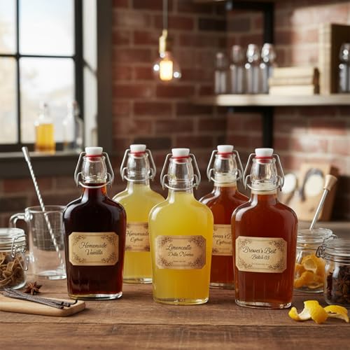 TOPZEA Set of 8 Swing Top Glass Flask, 8.5 Oz Clear Glass Hip Whiskey Flask Pocket Drinking Flasks with Airtight Stopper, Easy Cap Liquor Bottle for Spirits, Beer, 2nd Fermentation Brewing Bottle