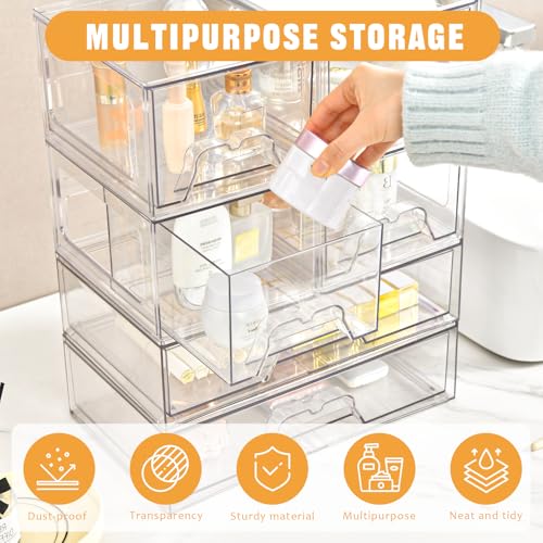 Stebopum 6 Pack Stackable Storage Drawers Clear Acrylic Organizer Makeup Bathroom Organizer and Storage Bins for Beauty Supplies,Ideal for Vanity, Bathroom,Pantry Organization - style: 4 Small+2 Wide