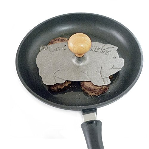 Norpro Cast Iron Pig Shaped Bacon Press with Wood Handle