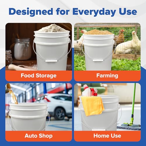 ePackageSupply 5 Gallon Plastic Bucket with Airtight Lid | Food Grade Bucket | BPA-Free | Heavy Duty 90 Mil All Purpose Pail | One 12" Rubber Mallet & One Lid Opener Included | 6 Pack - color: Translucent, size: 6 Packs
