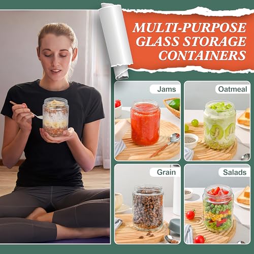 Xileanalee Overnight Oats Containers with Lids 6 Pack-16 Oz Mason Jar with Lids-Overnight Oats Jars Glass Food Storage Containers for Chia Seed Pudding Salad Cereal Coffee Spices - size: 6
