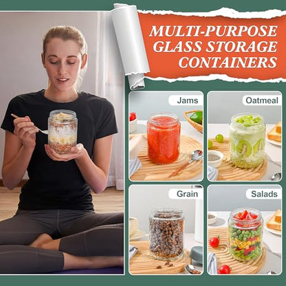 Xileanalee Overnight Oats Containers with Lids 6 Pack-16 Oz Mason Jar with Lids-Overnight Oats Jars Glass Food Storage Containers for Chia Seed Pudding Salad Cereal Coffee Spices - size: 6