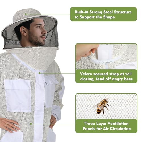 Bee Suit, Beekeeping Suit for Men Women Sting Proof, Beekeeper Protection Gear with Gloves & Breathable Hood, Thickened Ventilated Structure Beekeeper Suits(L 5'3"-5'7") - size: Thickened L