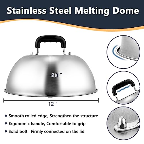Cheese Melting Dome & Burger Press Kit, Joyfair 12” Basting Cover with Cast Iron Grill Press for Bacon, Griddle Accessories for Outdoor BBQ Flat Top Grilling Teppanyaki Kitchen Steaming (Round)