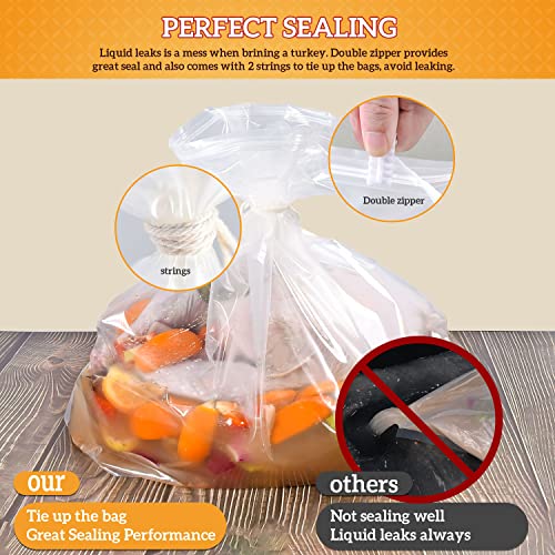 Turkey Brining Bags, 26"×22", 2 Pack, Double Zip Lock Thicker Brine Bags with 2 Cotton Strings, Extra Large Brining Bag Fits for Turkey, Chicken, Beef, Fish, Lamb, Pork, Holds Up to 35LB