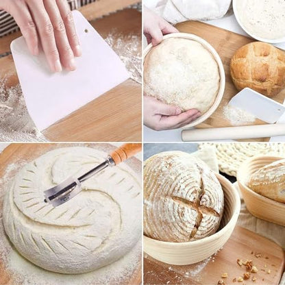 Dimpola Banneton Bread Proofing Basket Banneton Basket Set Sourdough Proofing Basket Round Proofing Bowls Handmade Rattan Baskets and Liners (Oval & Round Baking Set) - style: Oval & Round Baking Set