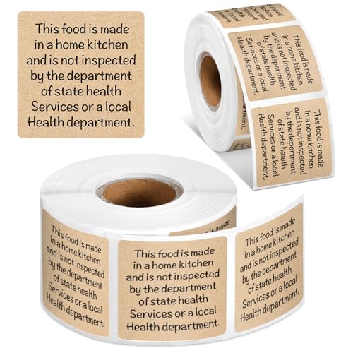 500 Count Cottage Food Law Labels Stickers Kraft Brown Home Made Stickers 1.5” Square Thermal Printed Labels for Home Kitchen Bakery Bread Sourdough - color: Kraft Brown, style: Home Kitchen Made