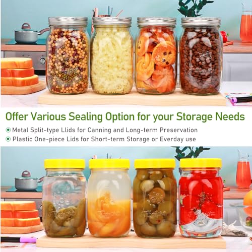 32 oz Wide Mouth Mason Jars, Clear Glass Mason Jars with Lids and Bands, 12 Pack Quart Size Canning Jars with Metal and Plastic Lids for Preserving, Meal Prep, Fermenting, Jam