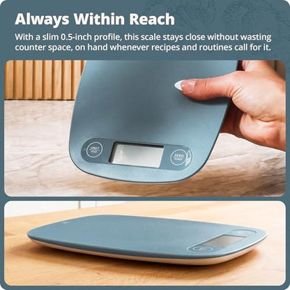 Greater Goods Food Scale – Digital Kitchen Scale, 1g Precision, Easy-Tare & Quick Conversion, Slim Compact Design, Durable & Portable | Ideal for Cooking, Baking & Meal Prep (Stone Blue) - color: Stone Blue