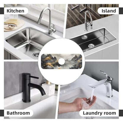 Kitchen Sink Faucet Mat Splash Guard, Chinese Style Ink Painting Of Mountain Pine Trees Super Absorbent Drying Mat, Non-Slip Drain Pad for Bathroom Counter - color: Ink Painting