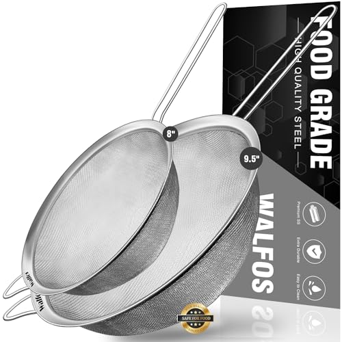 Walfos Large Fine Mesh Strainer 9.35" & 7.8", Stainless Steel Mesh Sieve with Sturdy Handle, Kitchen Metal Food Strainers for Quinoa, Rice, Pasta, Fruits, Vegetables, etc., Set of 2 - size: 9.35", 7.8" (2pcs)
