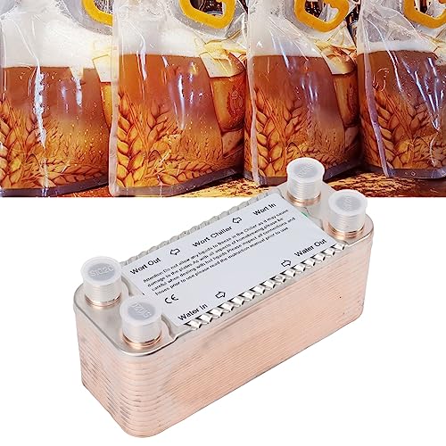 30 Plate Wort Chiller, Stainless Steel Brazed Plate Heat Exchanger Brewing Cooling Hot Liquid Accelerated Cooler for Homebrew Beer Tool NPT 1/2 Inch Thread