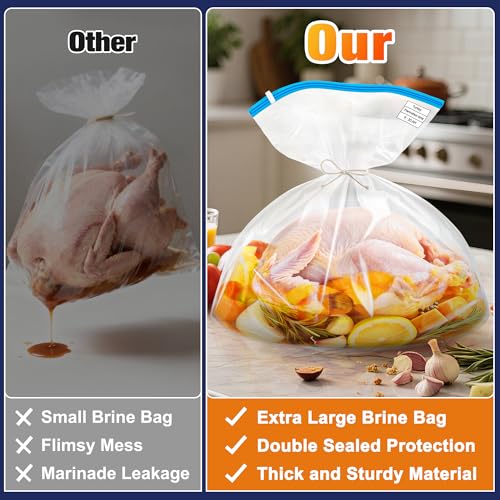 Jiuge Turkey Brine Bag, Large Bring Bags for Turkey with Zippers and Strings for Marinade Meat, Catfish, 26” x 22”, 2 Pack