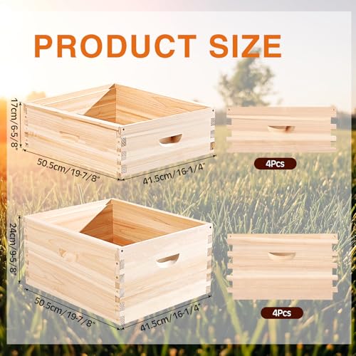 CroBlissful 2 Pcs 10 Frame Bee Hive Box Including Medium Super Beehive Box and Deep Brood Wooden Frames Bee Hives Starter Kit for Beginners Beekeepers (Unassembled)