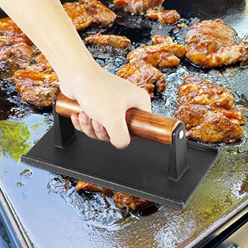 14 Inch Rectangular Melting Dome & Grill Press Kit for Blackstone Accessories, Stainless Steel Cheese Basting Cover and Cast Iron Bacon Burger Press for Flat Top Griddle Grill - size: 14" x 9"