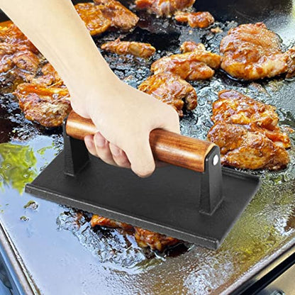 14 Inch Rectangular Melting Dome & Grill Press Kit for Blackstone Accessories, Stainless Steel Cheese Basting Cover and Cast Iron Bacon Burger Press for Flat Top Griddle Grill - size: 14" x 9"