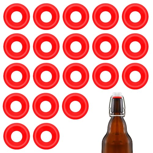 20 PCs Silicone Gaskets Washers Seals for Cap Swing Flip Top Bottle-Red for Home Brew Beer Soda Bottle Sealing (Red half cover) - color: Red half cover