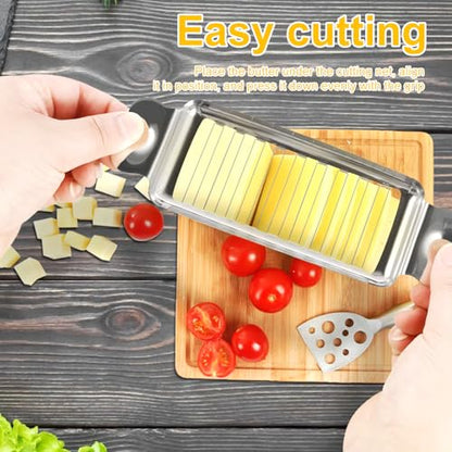 Adullpony Cheese Slicer for Block Cheese:18 Wires Cut 1/4 Inch Butter Cutter, Stainless Steel Slicers for Butter Squares Bulk Cutting with Cheese knife, Dishwasher Safe