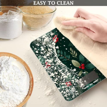 Food Scale Kitchen Scale Food Weight Scales Digital Weight Grams and Ounces Small Electronic Food Scale for Baking Cooking Holly Berries Pine Needles Stars Dark Green - color: Holly Berries Pine Needles Stars Dark Green