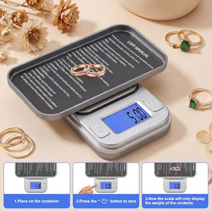 0.01g Accuracy Mini Digital Pocket Gram Scale, Diyife 200g Milligram Scale with Storage Case, 8 Units, LCD Display, Tare Function, Weighs Small Food, Jewelry Scale, Silver - color: Silver
