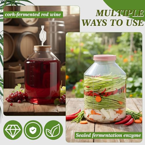 Ziliny 5 Gallon Plastic Wide Mouth Carboy with 1 Wooden Drilled Corks, Airlock, and Lid, PET 5 Gallon Water Jug Jar with Volume Markings for Beer Wine Brewing Fermentation Making Equipment