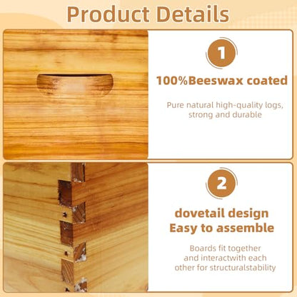 10-Frame Langstroth Medium Super Bee Hive Box, Dipped in Beeswax, Includes Wooden Frames & Waxed Foundations, Unassembled for Beginner Beekeepers - style: Medium Box
