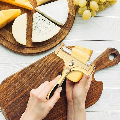 Boao Cheese Slicer with Wire Adjustable Thickness Cheese Cutter Handheld Stainless Steel for Soft Semi Thick Thin Hard Slicer for Kitchen Cooking Tools(Gold) - color: Gold