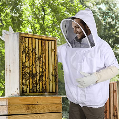 Beekeeping Jacket for Men Women,Polycotton Bee Jacket with Veil Hood,Beekeeper Jacket,Bee Keeper Suite Suitable for Professional Beekeepers and Beginners（L） - size: Large