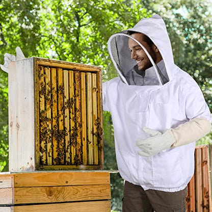 Beekeeping Jacket for Men Women,Polycotton Bee Jacket with Veil Hood,Beekeeper Jacket,Bee Keeper Suite Suitable for Professional Beekeepers and Beginners（XL） - size: X-Large