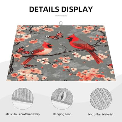 Cardinal Birds Dish Drying Mat for Kitchen Counter Microfiber Super Absorbent Non-Slip Dish Drying Pad for Countertops Dishes Utensils Stylish Quick-Dry Machine Washable 18x24 Inch - color: Cardinal Birds