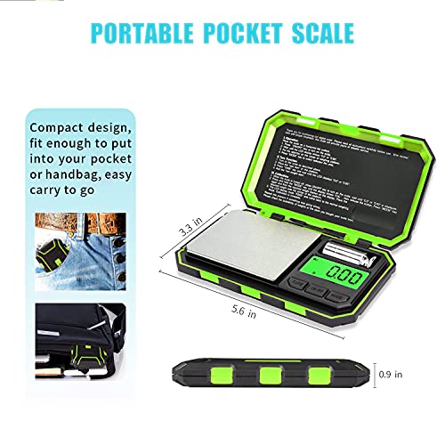 Fuzion Pocket Gram Scale, 500g x 0.01g Digital Jewelry Scale, 6 Modes Conversion Mini Scale with LCD Display, Tare for Herb, Food, Jewelry, Medicine - color: Green, size: 500/0.01g