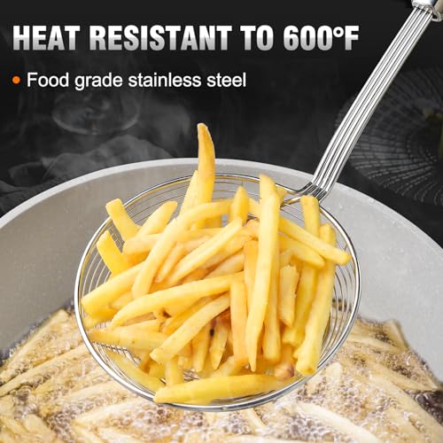 Walfos Spider Strainer, Set of 2-5.5 Inch Stainless Steel Fryer Scoop & 4 inch Fat Skimmer Spoon, Kitchen Spider Skimmer Strainer With Handle, For Cooking Deep Fryer, Pasta, Egg,Fat - size: 2 pcs (5.5" Strainer , 4" Skimmer)