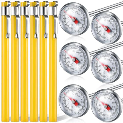 Xuhal 6 Pcs Stainless Steel Kitchen Thermometer with 5 Inch Long Stem 1 Inch Dial Thermometer Milk Frothing Food for Oven Probe Meat Grill BBQ Cooking Chocolate Water(Yellow) - color: Yellow